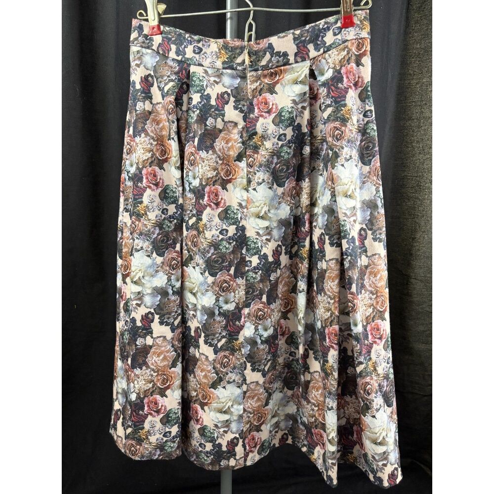TOP DESIGN Premium Floral Pleated Midi Skirt Size S Made in Latvia Rose Print